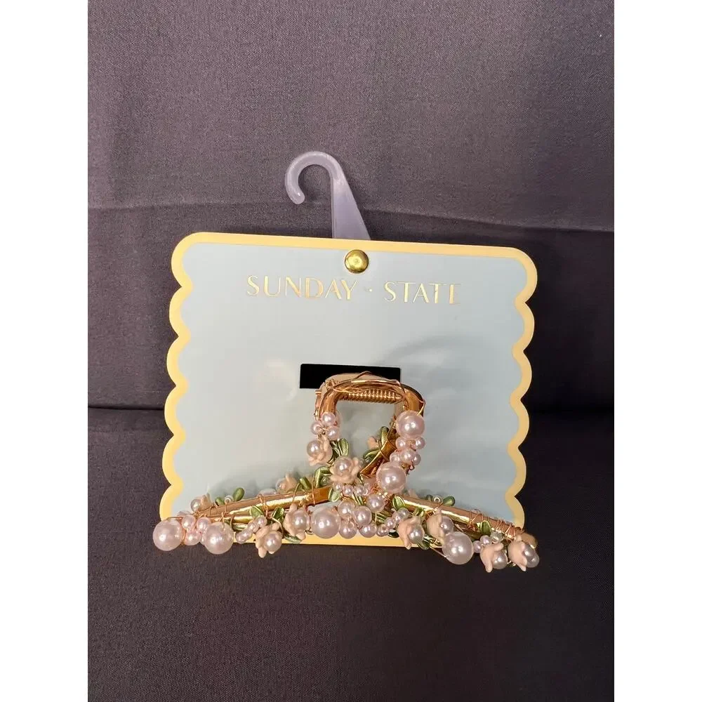Sunday State Beaded Metal Claw Hairclip NIP
